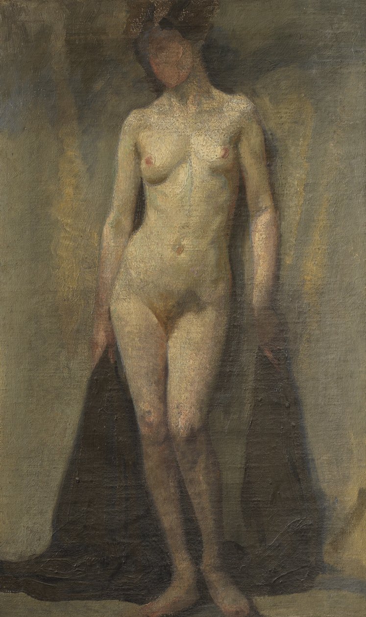 Mulher Nua em Pé (recto), c.1910 (óleo sobre tela) de Dora (attr. to) Carrington