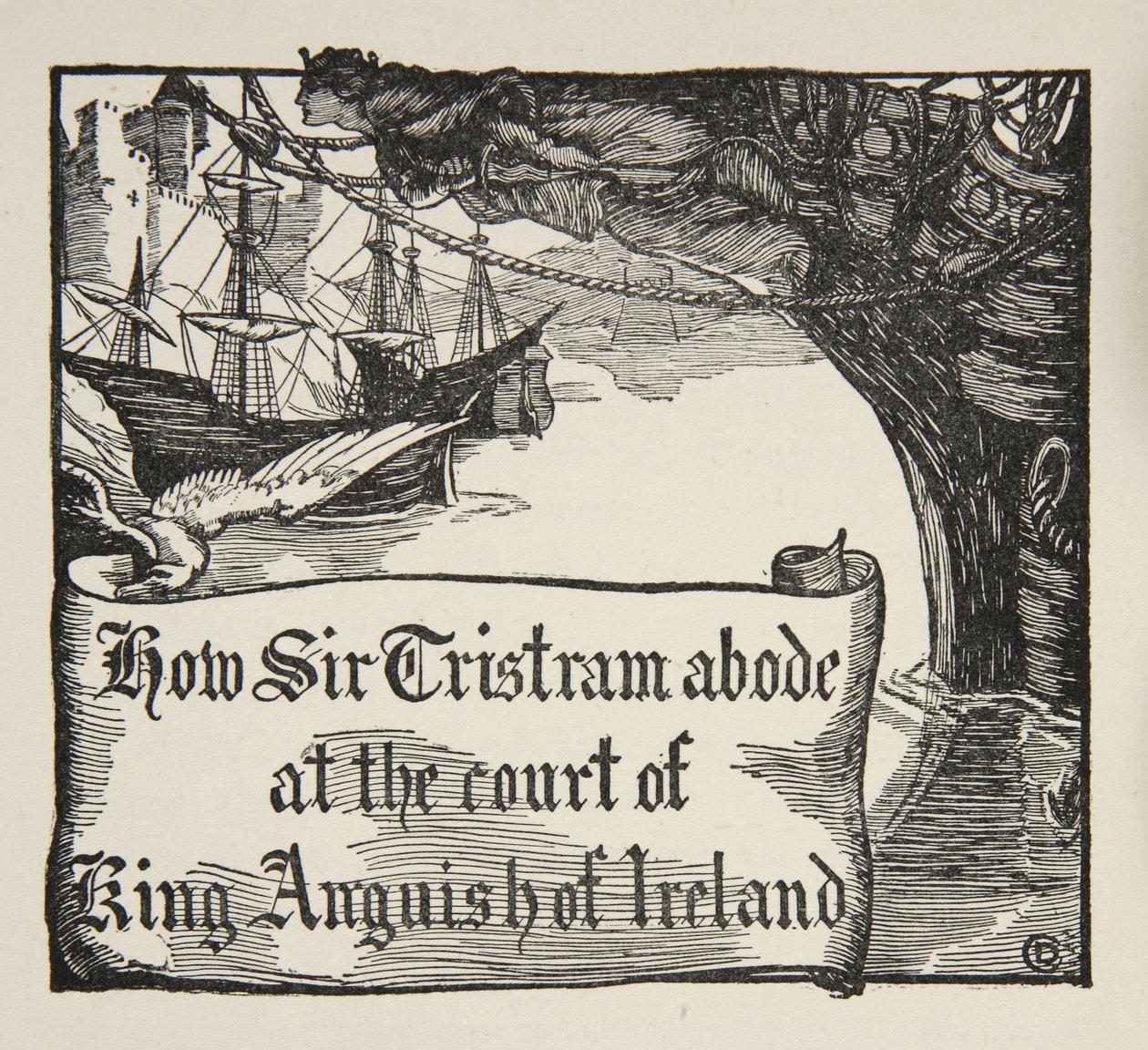 Como Tristram permaneceu na corte do rei Angústia da Irlanda, ilustração de "Histórias do Rei Arthur e da Mesa Redonda", de Beatrice Clay, 1a Edição, 1905 de Dora Curtis