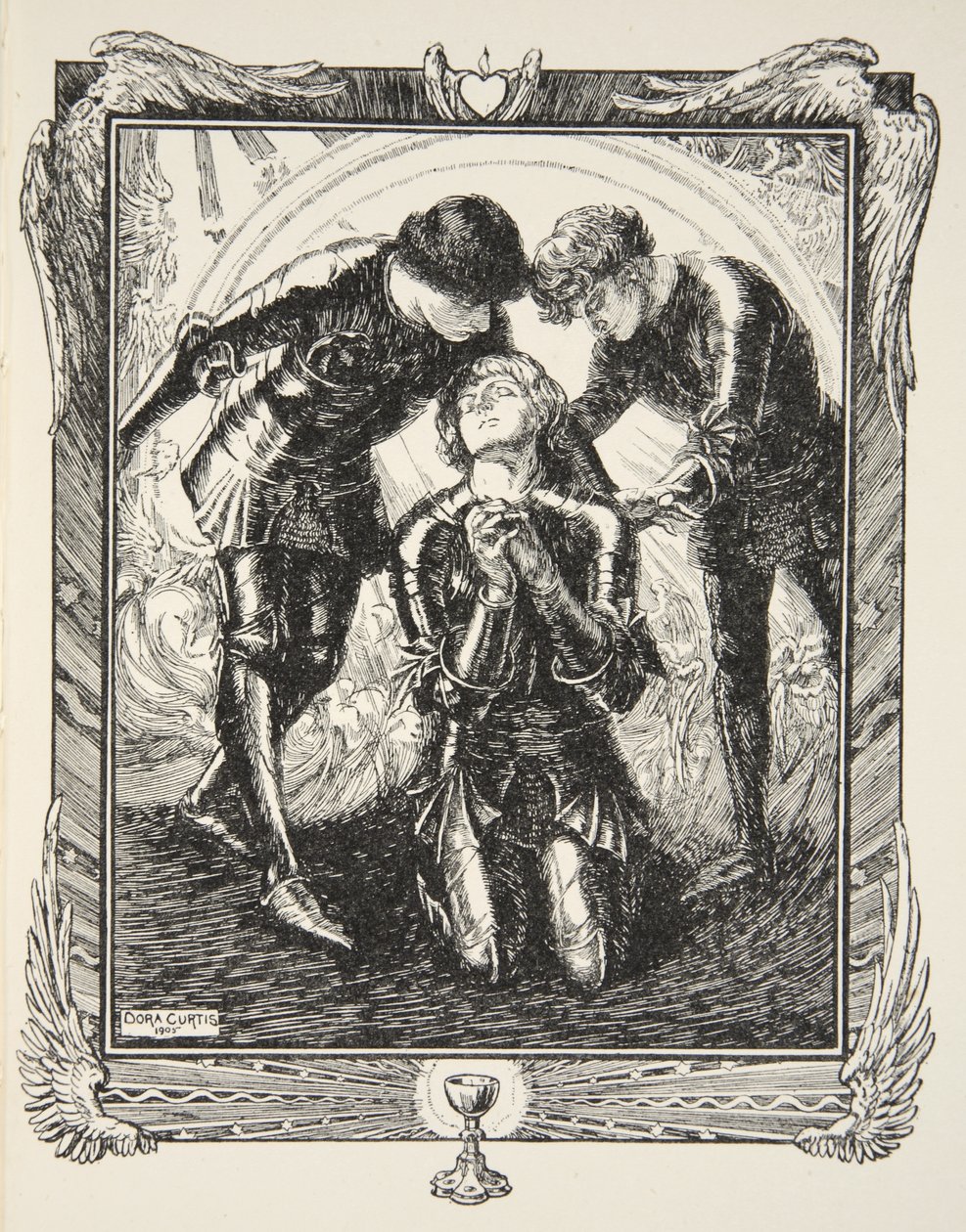 Depois foram para Sir Galahad, ilustração de "Histórias do Rei Artur e da Távola Redonda", de Beatrice Clay. de Dora Curtis
