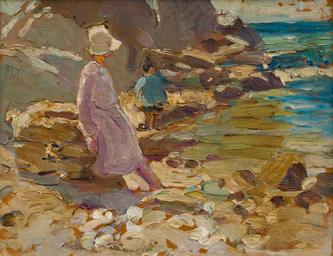 Mulher e criança sobre as rochas (óleo sobre painel) de Dorothea Sharp