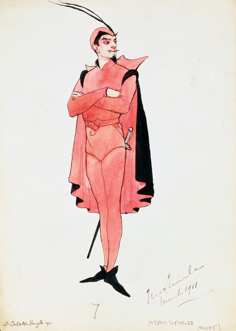 Traje para Mefistófeles em Fausto de Charles Gounod, esboço de Carleton Smyth, para apresentação em 1911, século XX de Dorothy Carleton Smyth