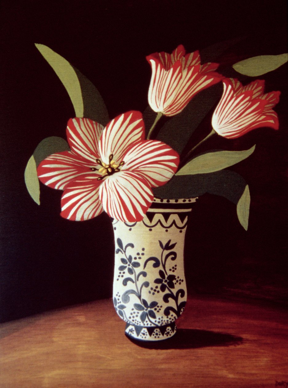 Tulipa listrada (acrílico no painel) de Dory Coffee