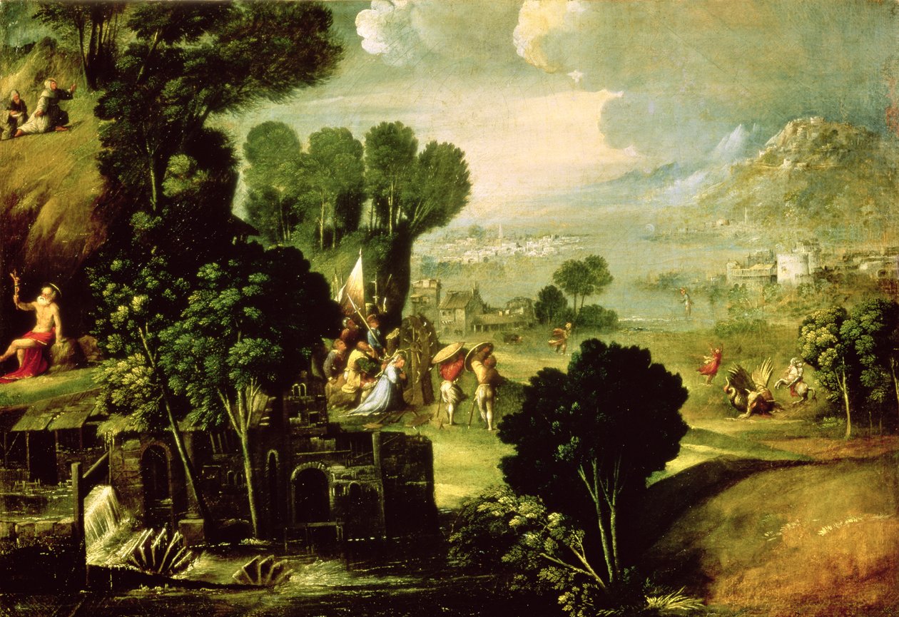Paisagem com Santos, 1520-30 de Dosso Dossi