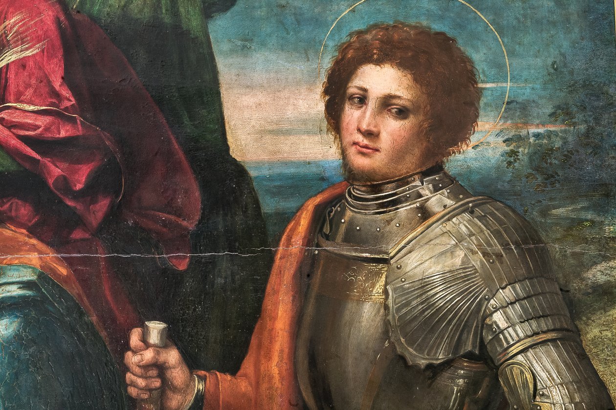 Madonna com Menino Jesus e São Sebastião e São Jorge, detalhe de 2384616 de Dosso Dossi