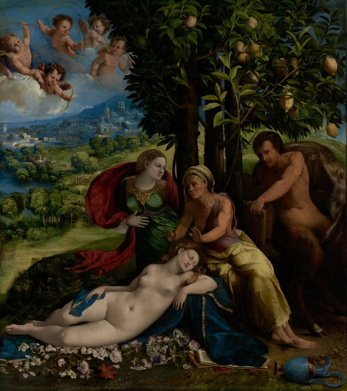 Cena mitológica, c.1524 (óleo sobre tela) de Dosso Dossi