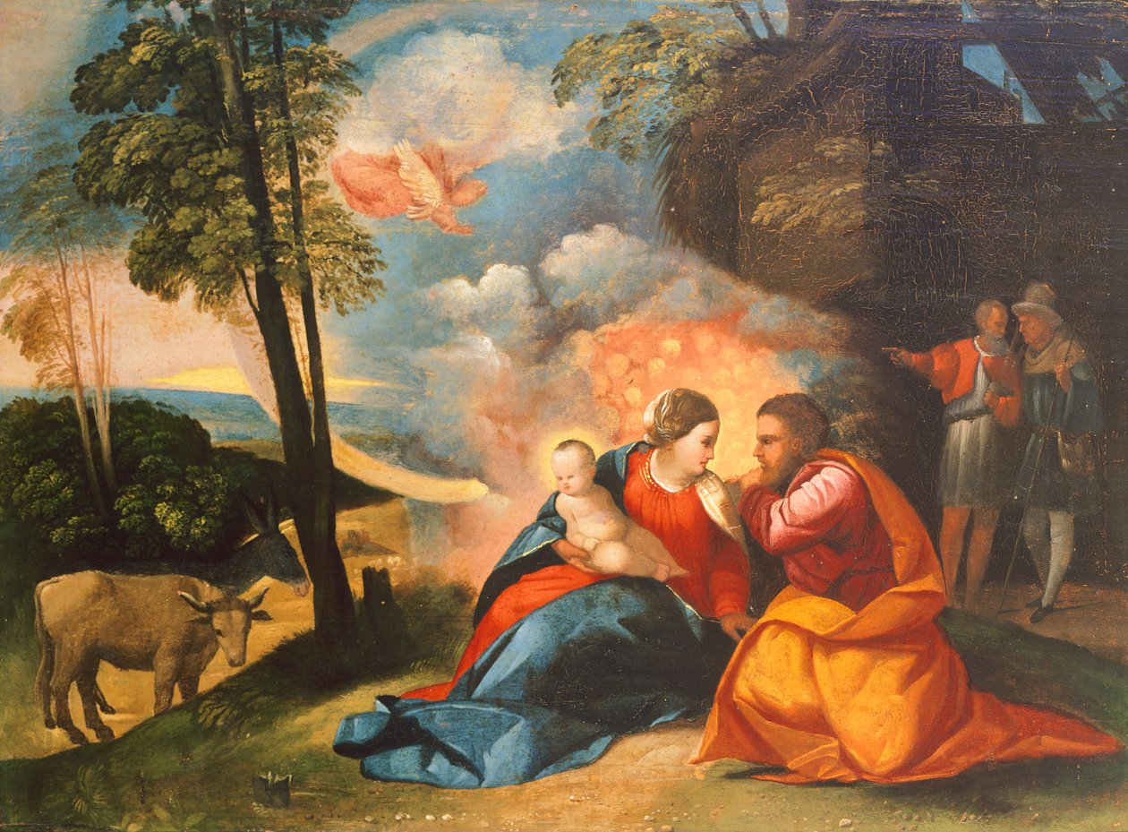 Natividade de Jesus, cerca de 1512-1513, por Dosso Dossi (ca 1490-1542), óleo sobre painel, 39x54 cm de Dosso Dossi