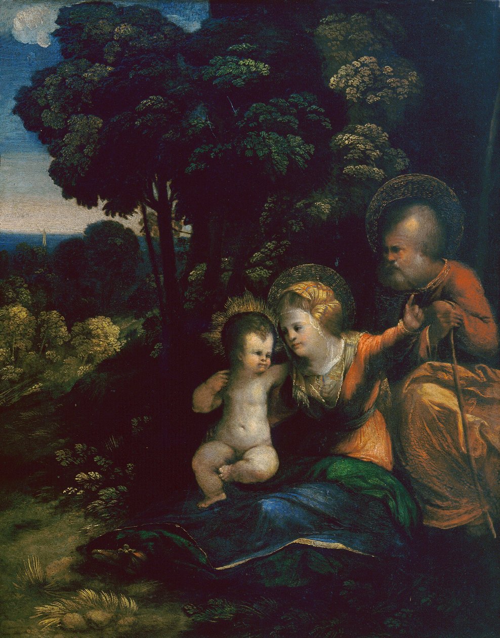 Descansar no Voo para o Egipto, por Dosso Dossi, na Galeria Uffizi, em Florença de Dosso Dossi
