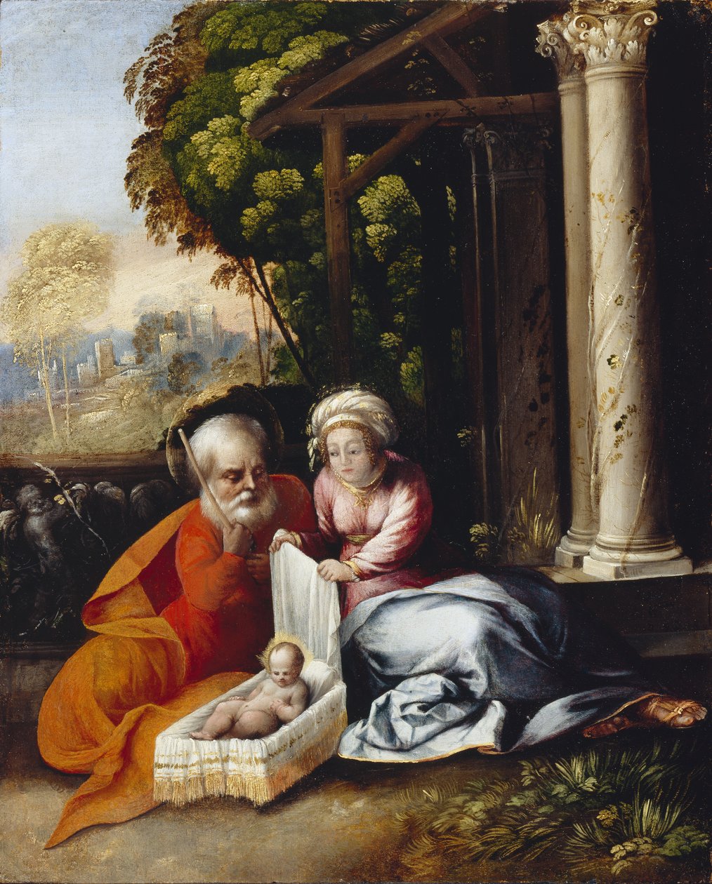 A Sagrada Família, c.1516 (óleo sobre painel de madeira) de Dosso Dossi