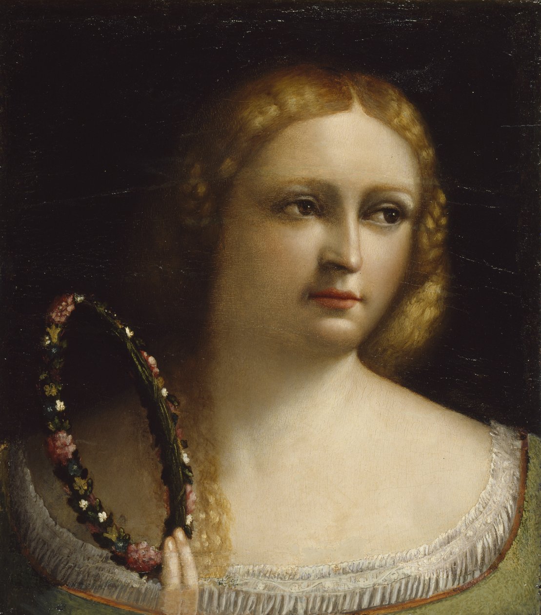 Mulher com uma coroa de flores de Dosso Dossi
