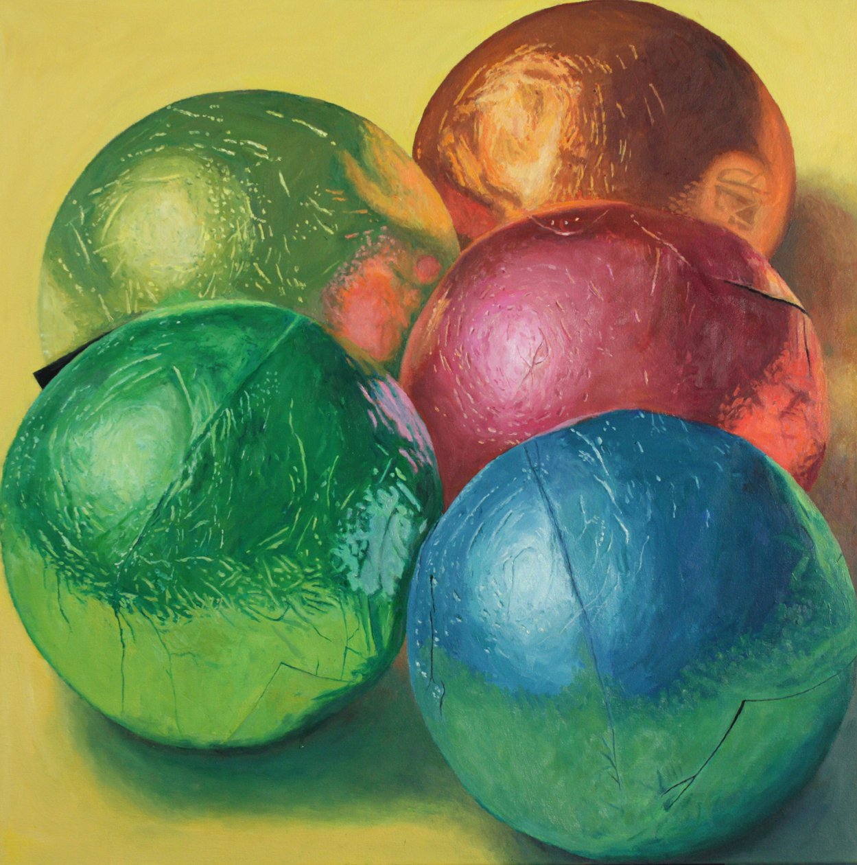Cinco caramelos de chocolate, 2022 (óleo sobre tela) de Douglas Newton