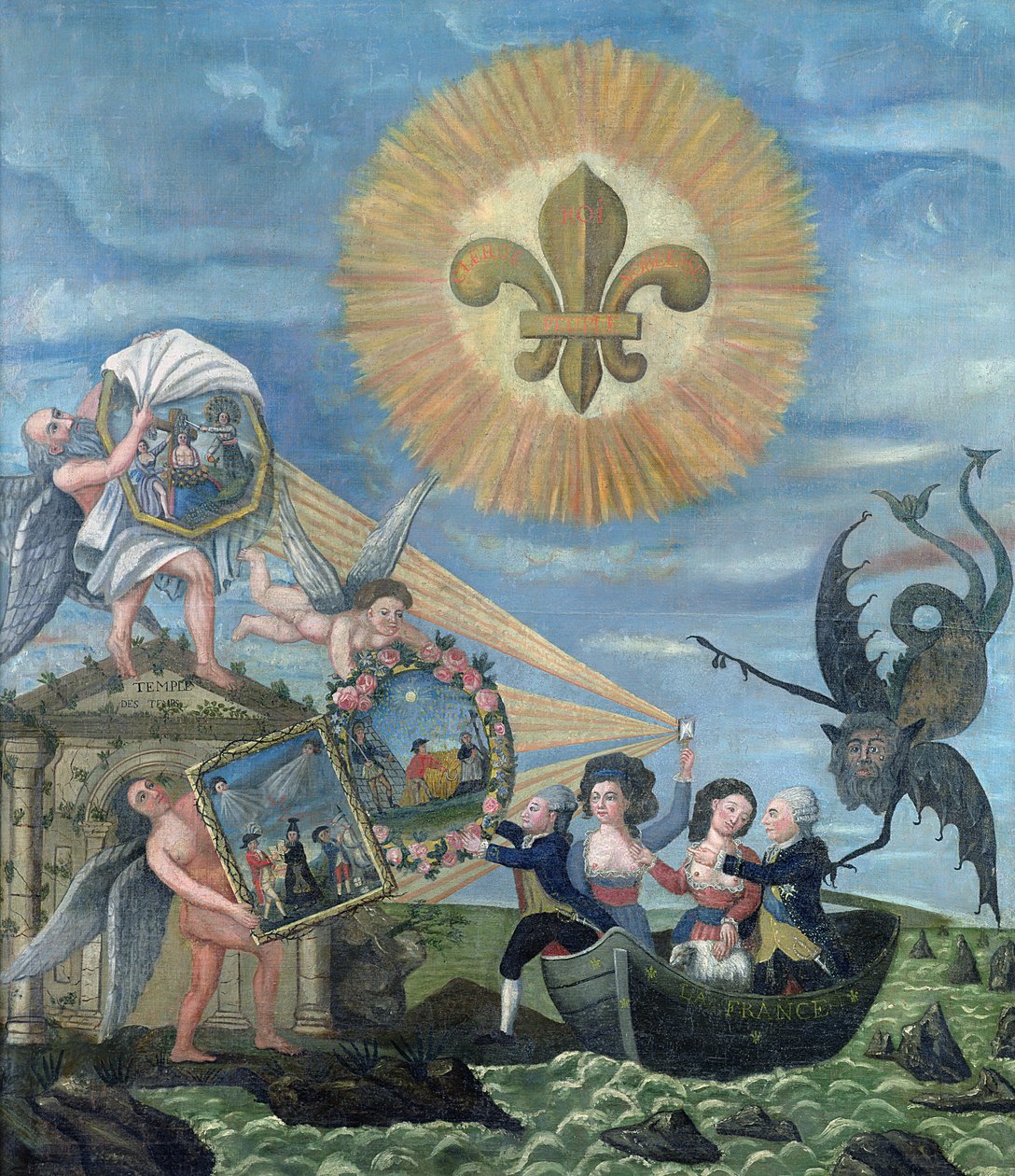 A Esperança da Felicidade Dedicada à Nação com Luís XVI (1754-93) Impulsionado pela Bondade e Jacques Necker (1732-1804) Dirigido pela Verdade, 1789 de Dubois