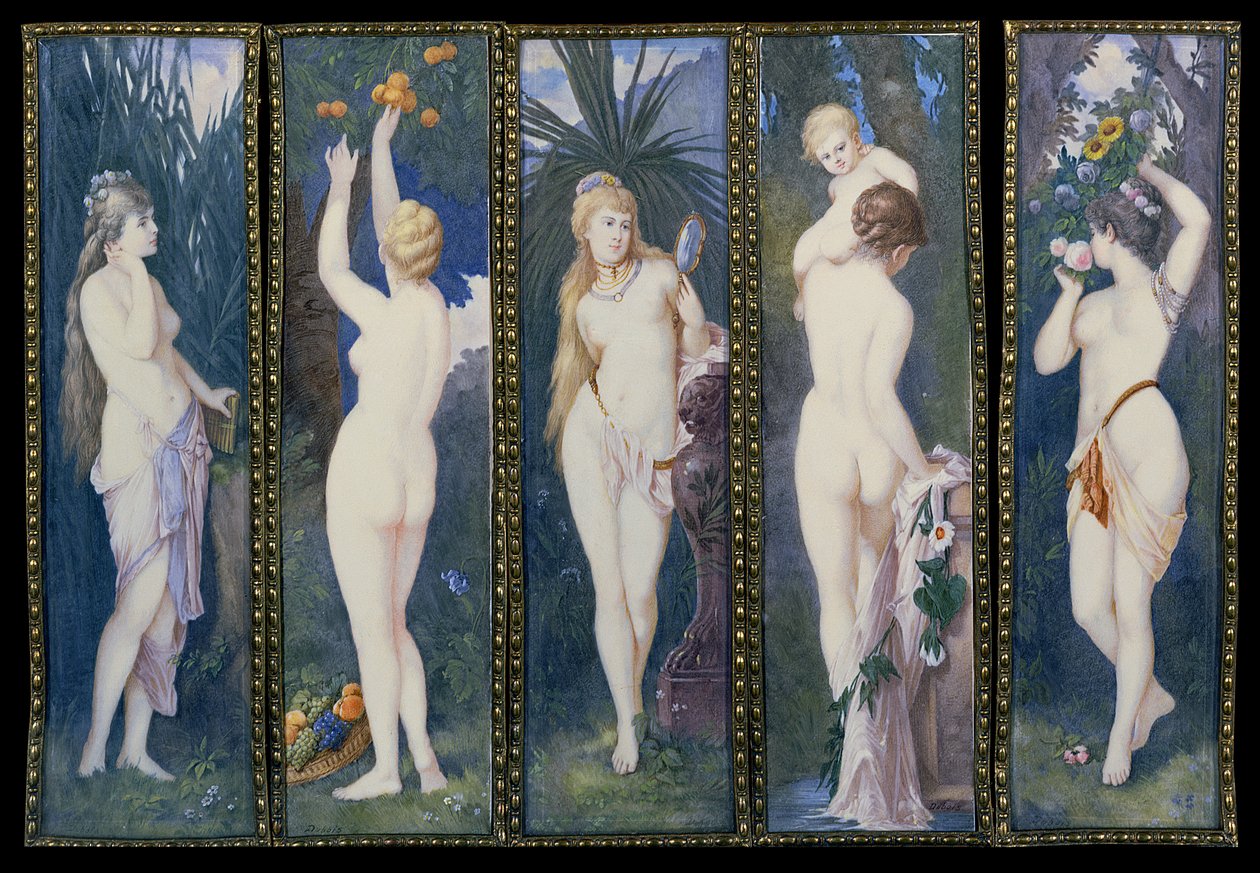 Os Cinco Sentidos (gouache sobre marfim) de Dubois Dubois