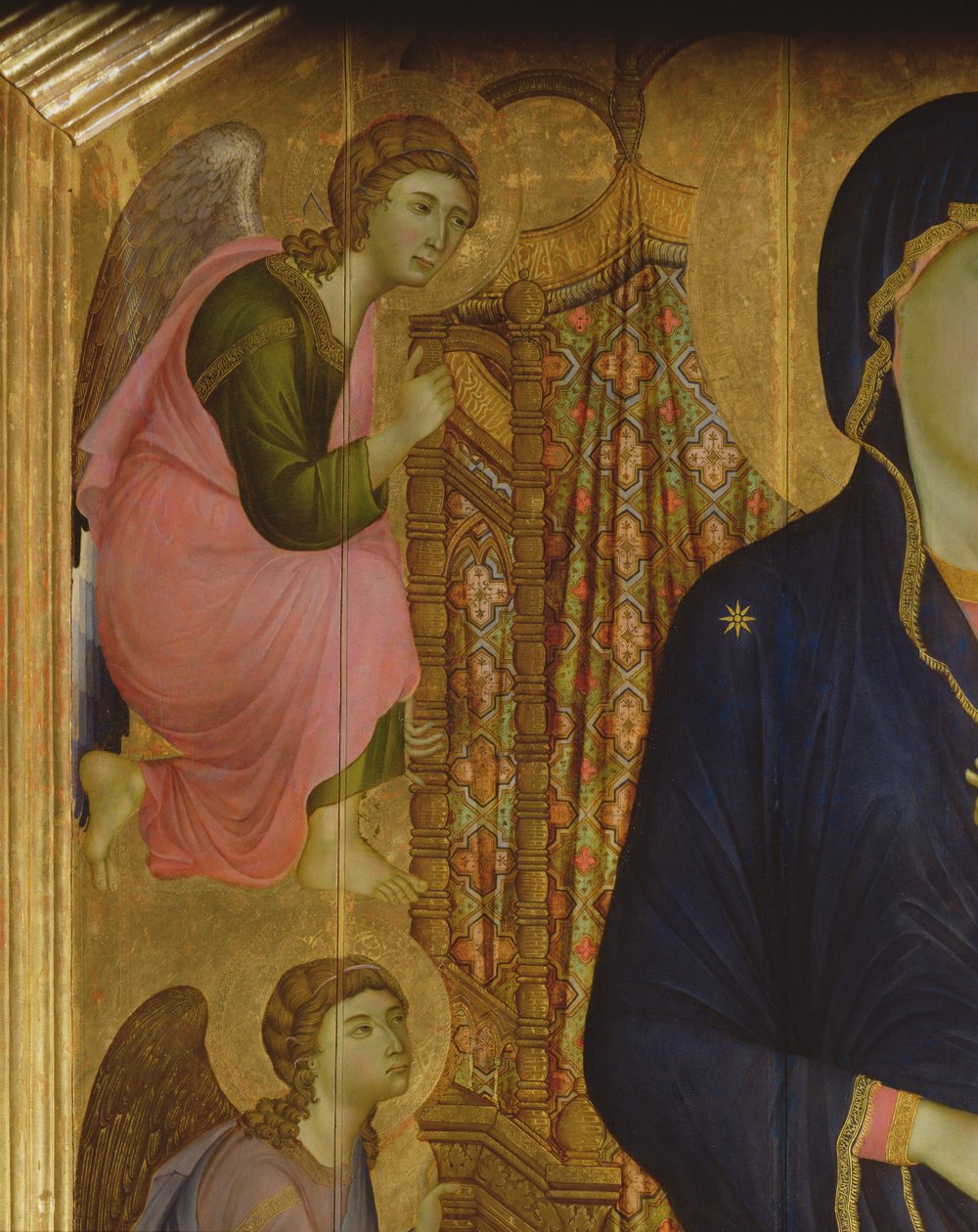 Madonna e criança Rucellai Madonna: detalhe de um anjo, 1285 têmpera no detalhe do painel de 50348 de Duccio di Buoninsegna