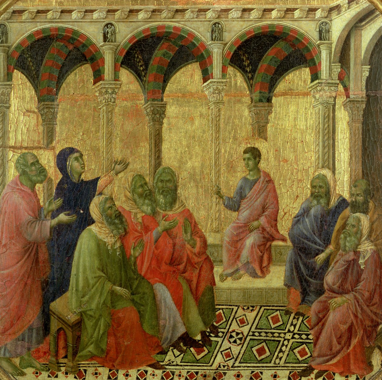 Maesta: Christ entre os doutores, 1308-11 de Duccio di Buoninsegna