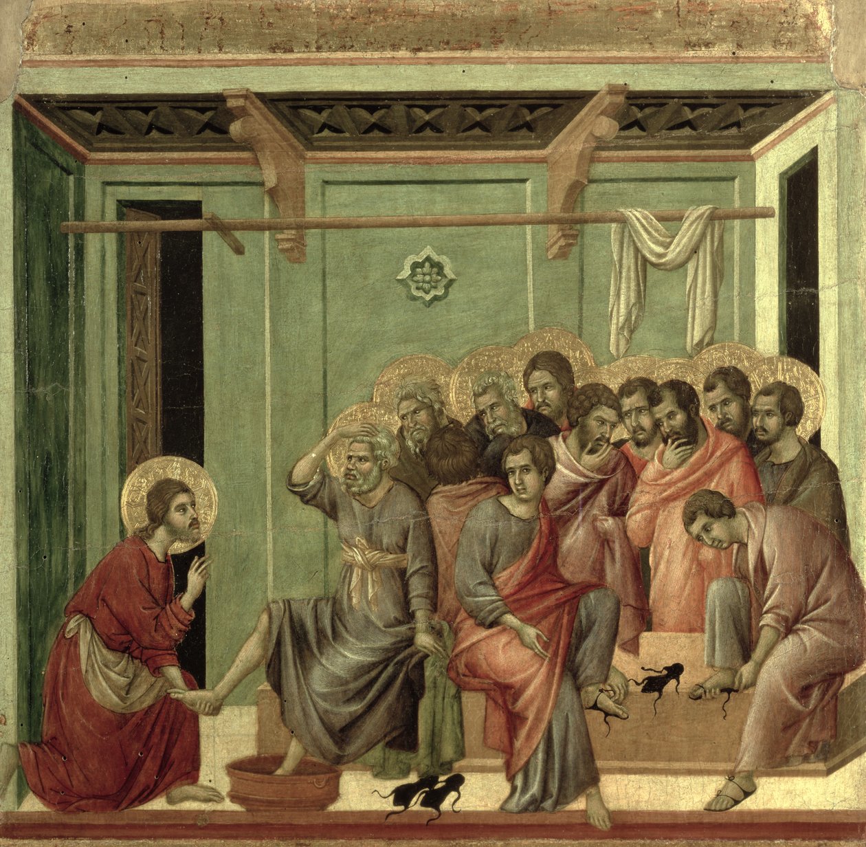 Maesta: Cristo lavando os pés dos discípulos, 1308-11 de Duccio di Buoninsegna