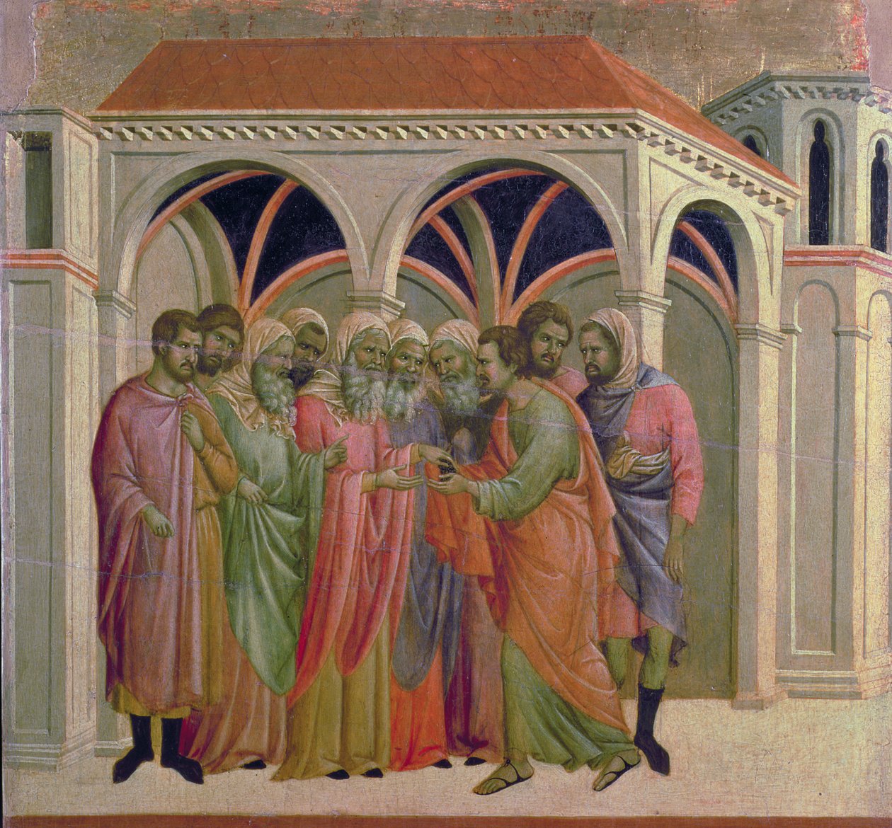 Maesta: Judas recebe trinta peças de prata, 1308-11 de Duccio di Buoninsegna