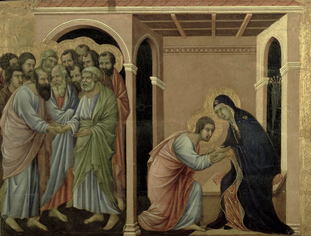 Maesta: A Virgem Diz Adeus a São João, 1308-11 de Duccio di Buoninsegna