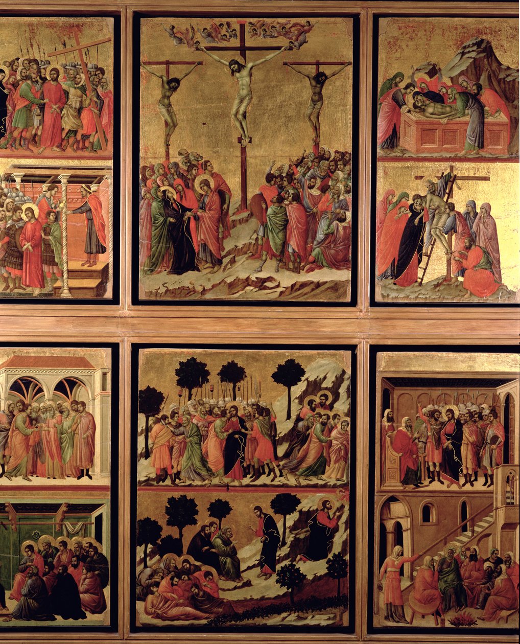 Maesta: onze cenas da paixão, 1308-11 (tempera no painel) (reverso de 55438) de Duccio di Buoninsegna