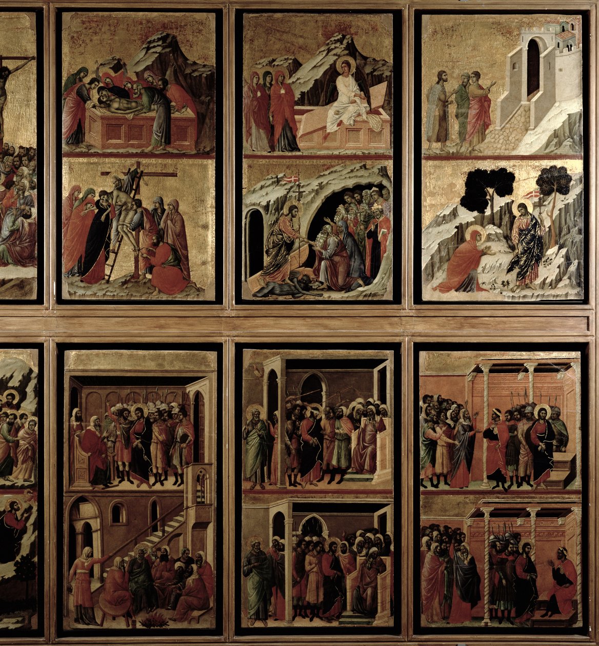 Maesta: onze cenas da paixão, 1308-11 (tempera no painel) (reverso de 55438) de Duccio di Buoninsegna
