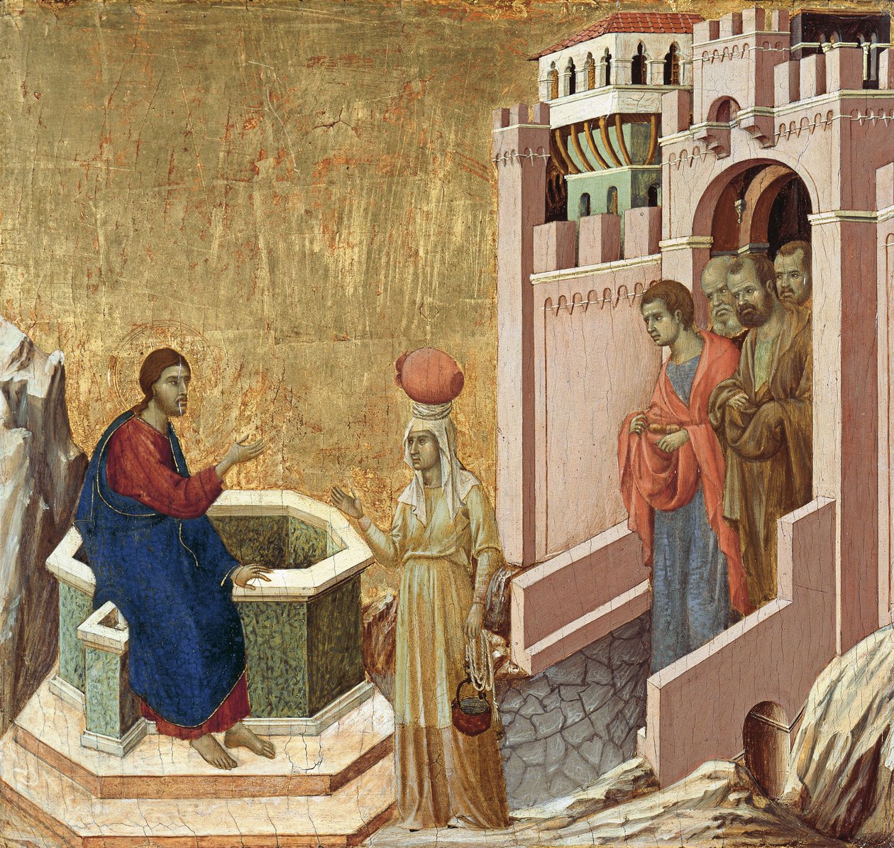 Cristo e a mulher samaritana de Duccio di Buoninsegna