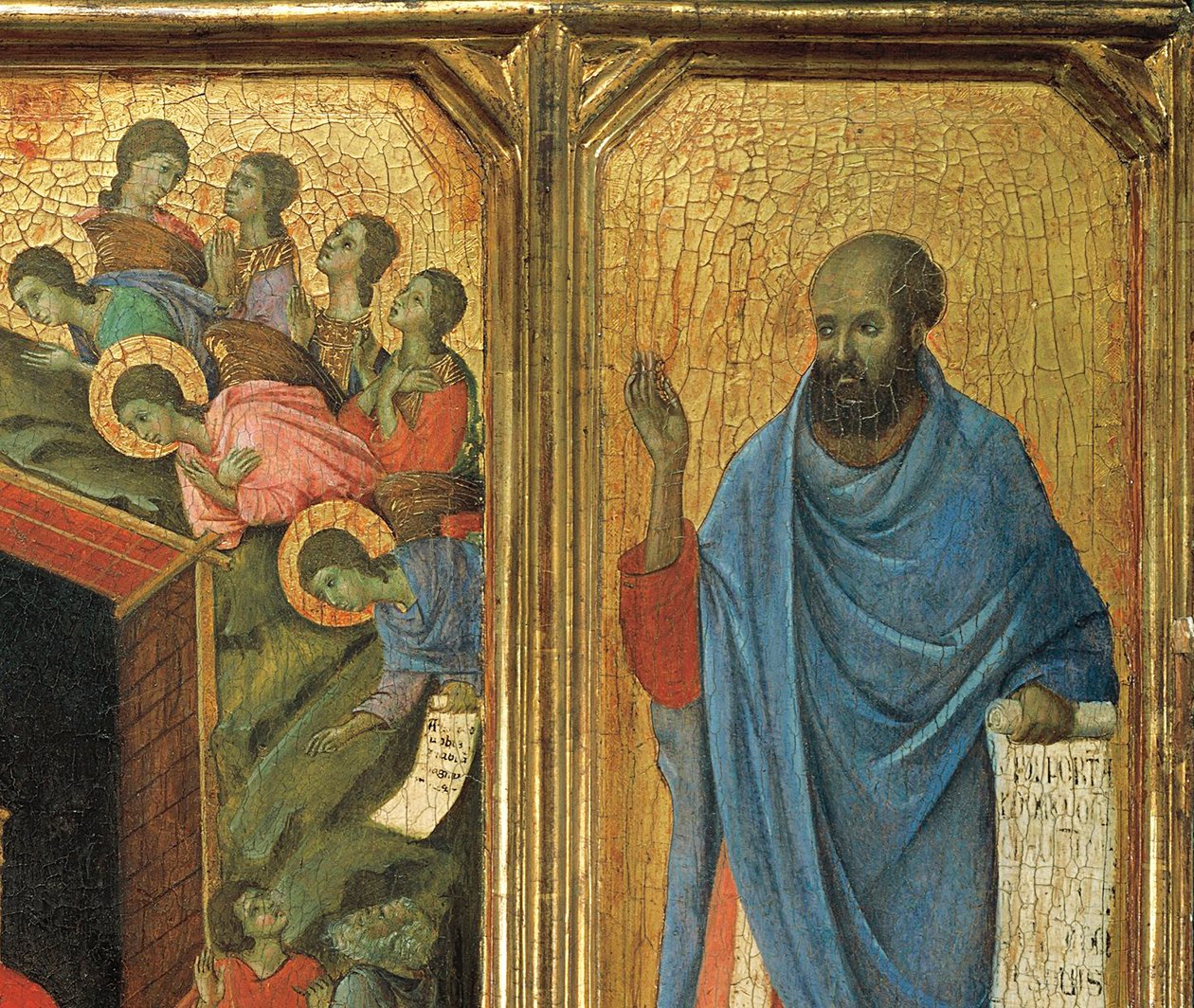 Detalhe do painel de Predella, Altar-Piece de Maesta di Siena. (óleo a bordo). de Duccio di Buoninsegna