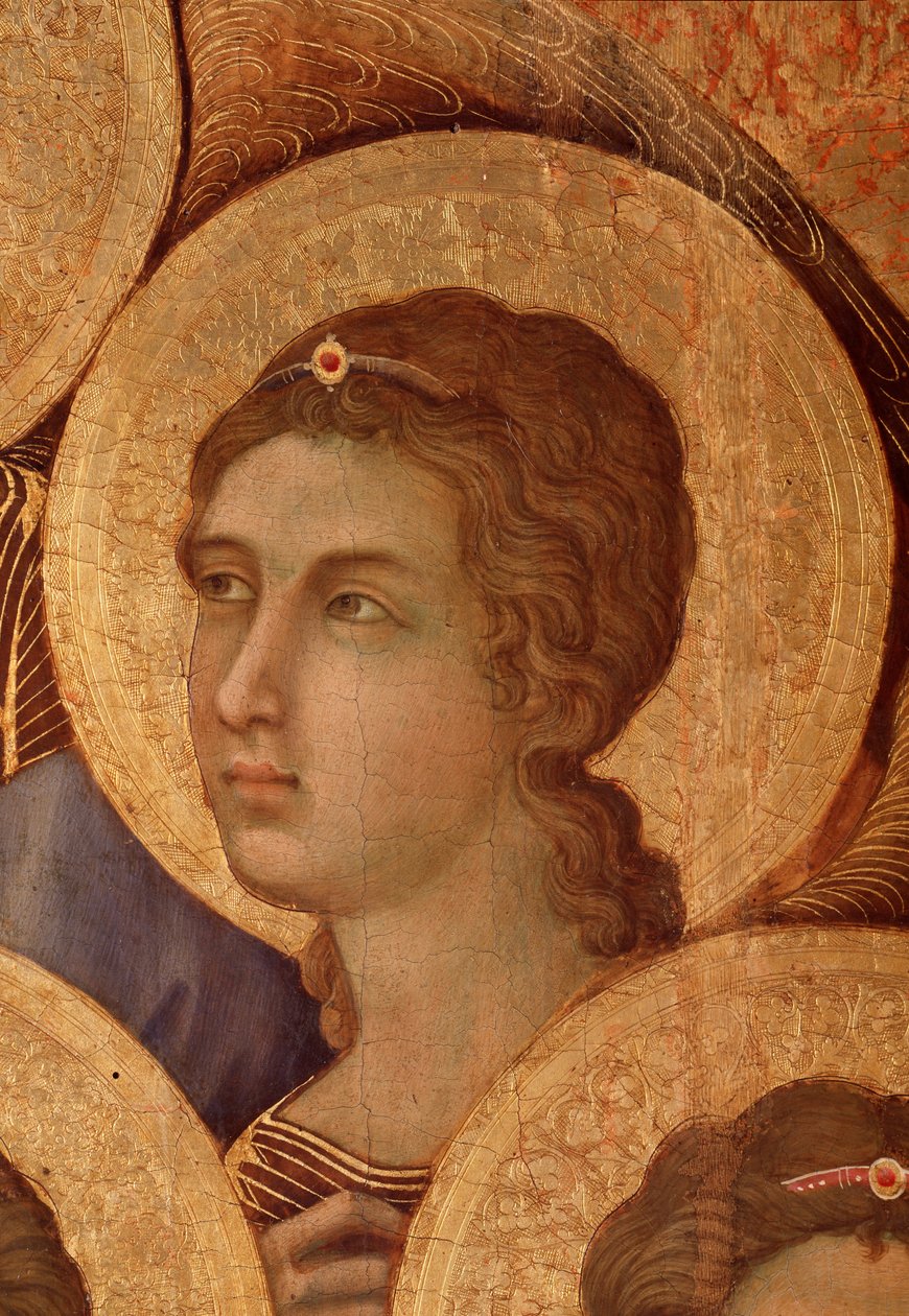 La Maesta Detalhe de “” Virgem e criança no trono ”” de Duccio di Buoninsegna