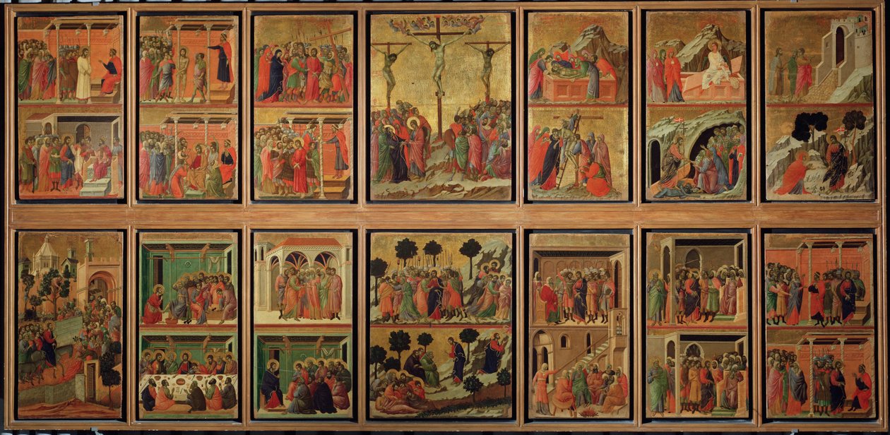 Vida do Cristo: paixão. Predella da Maesta (tempera sobre madeira de Duccio di Buoninsegna