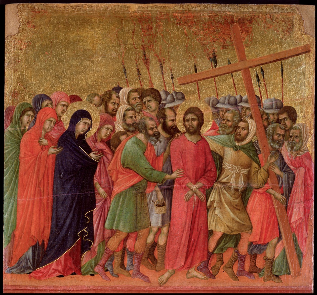 Paixão: a ascensão ao Calvário. retábulo da Maesta (tempera e ouro sobre madeira de Duccio di Buoninsegna
