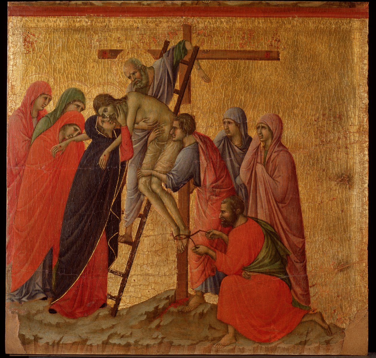 Paixão: o depoimento. retábulo da Maesta (tempera e ouro sobre madeira de Duccio di Buoninsegna