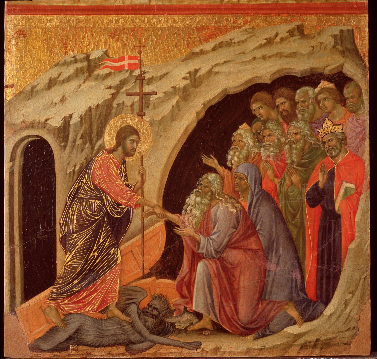 Paixão: a descida ao limbo. retábulo da Maesta (tempera e ouro sobre madeira de Duccio di Buoninsegna