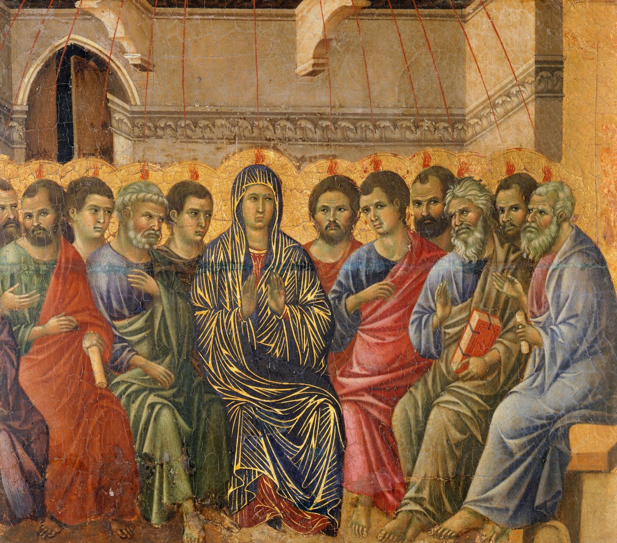 Pentecostes, detalhe de Episódios da Paixão e Ressurreição de Cristo, superfície invertida de Maesta