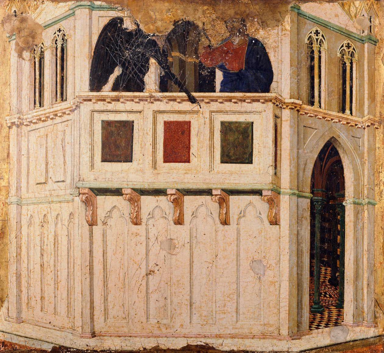 Tentação no Templo, detalhe da predella da Maesta