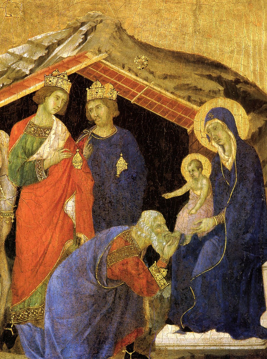 A Adoração dos Magos. Detalhe do retábulo Maesta, ca 1308-1311 de Duccio di Buoninsegna