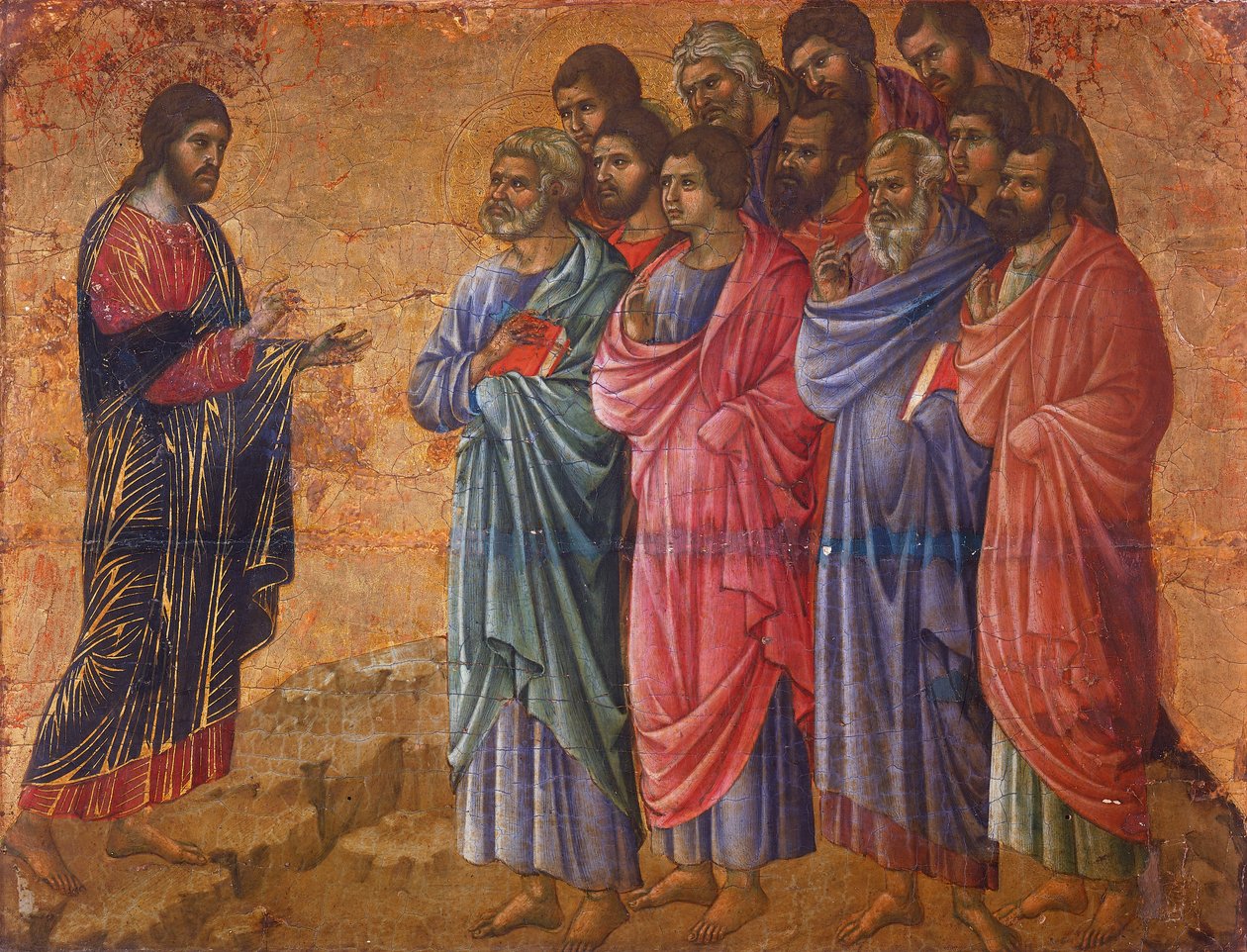 A Aparição de Cristo na Montanha da Galileia, detalhe de Episódios da Paixão e Ressurreição de Cristo, superfície invertida de Maesta