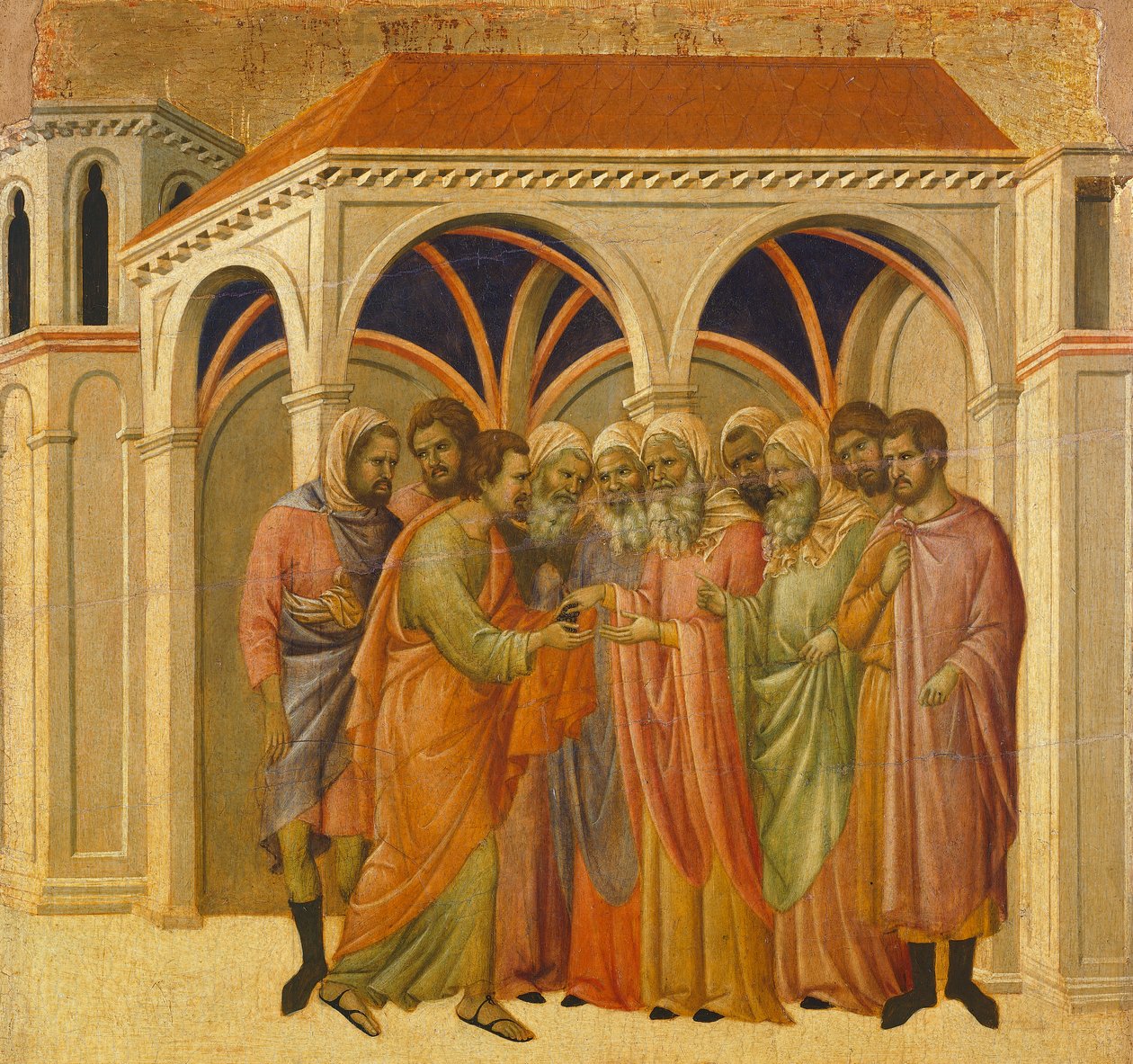 A Traição de Judas, detalhe de azulejo de Episódios da Paixão e Ressurreição de Cristo, superfície invertida de Maesta
