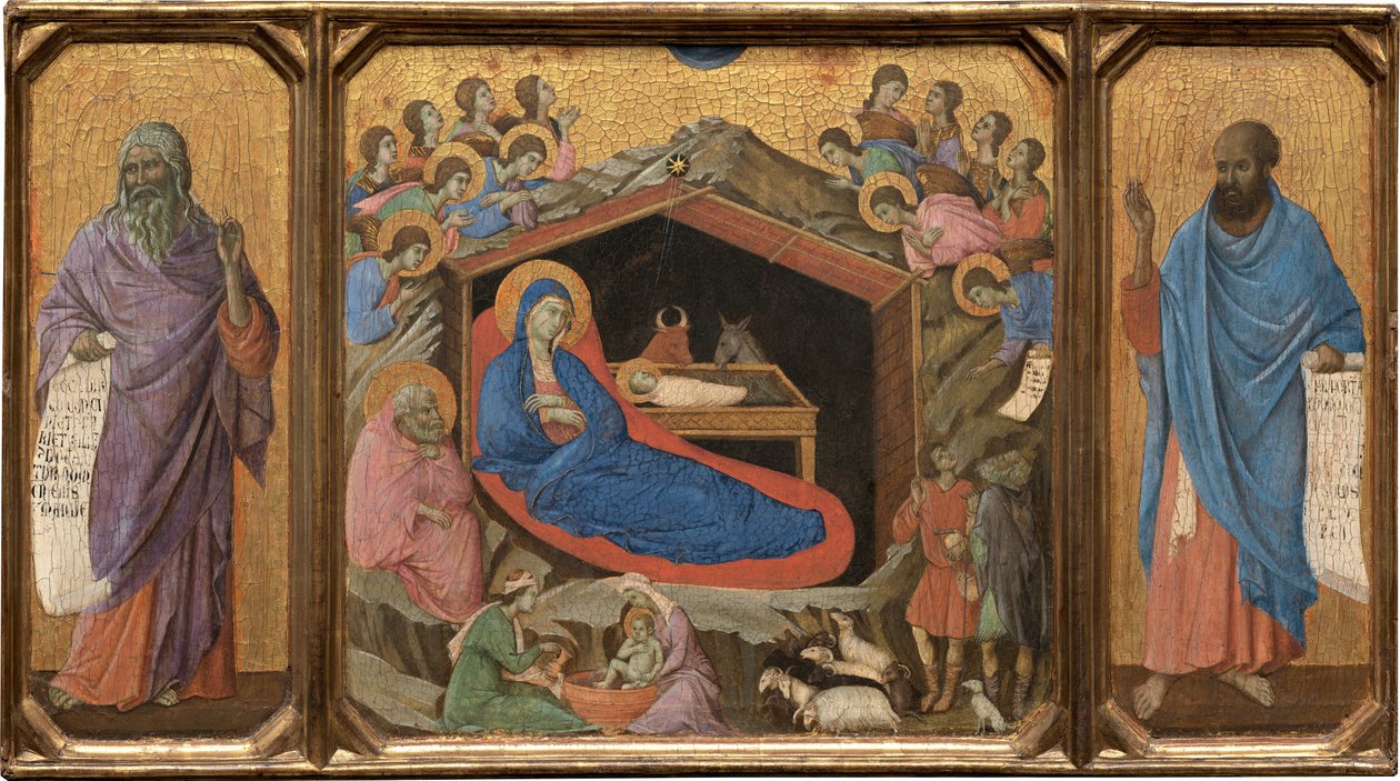 A Natividade com os Profetas Isaías e Ezequiel, 1308-1311. de Duccio di Buoninsegna