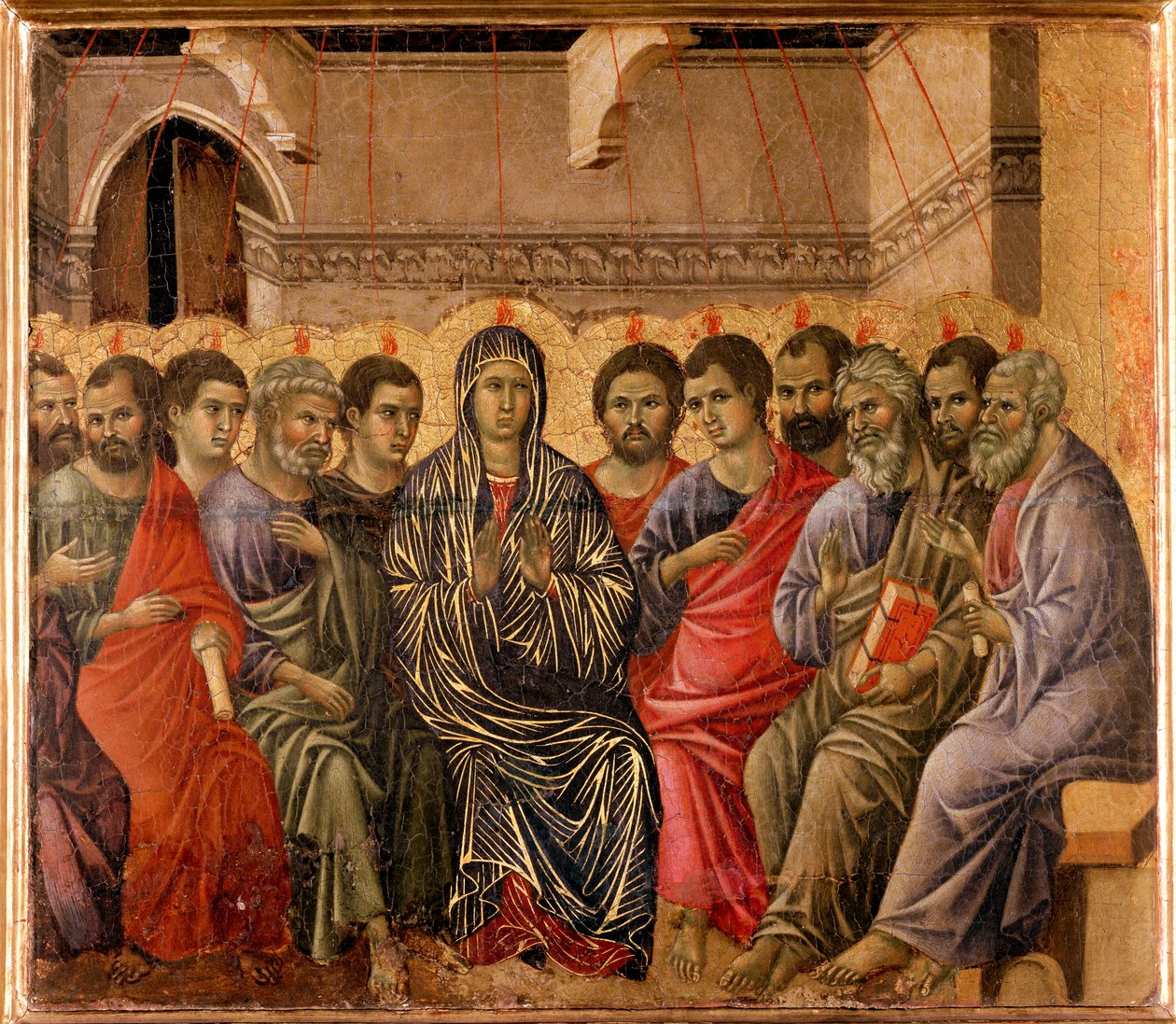 O retábulo Pentecoot Back of the Maesta de Duccio di Buoninsegna