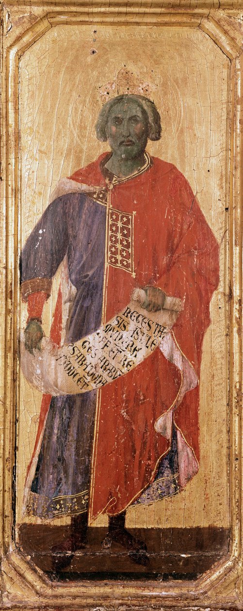 O Profeta Salomon Detrempe sobre madeira por Duccio di Buoninsegna (1255-1318/9) 1308-1311 Dim. 42,5x16 cm Siena, Museu da Ópera Metropolitana de Duccio di Buoninsegna