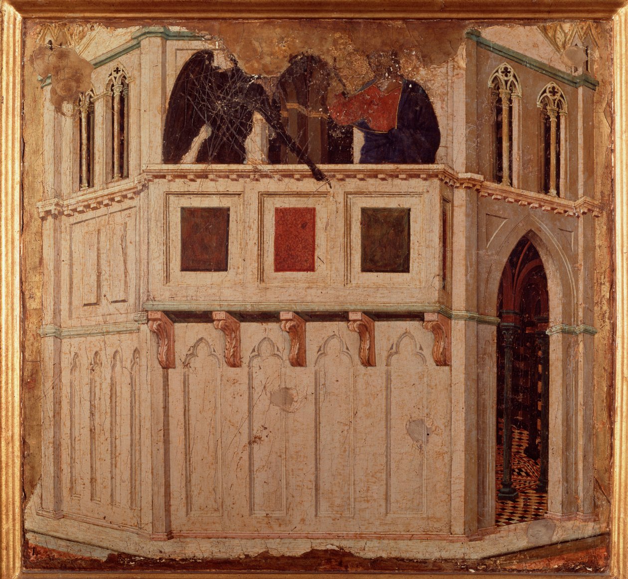 A Tentação no Templo. Altarpiece (tempera e ouro sobre madeira de Duccio di Buoninsegna