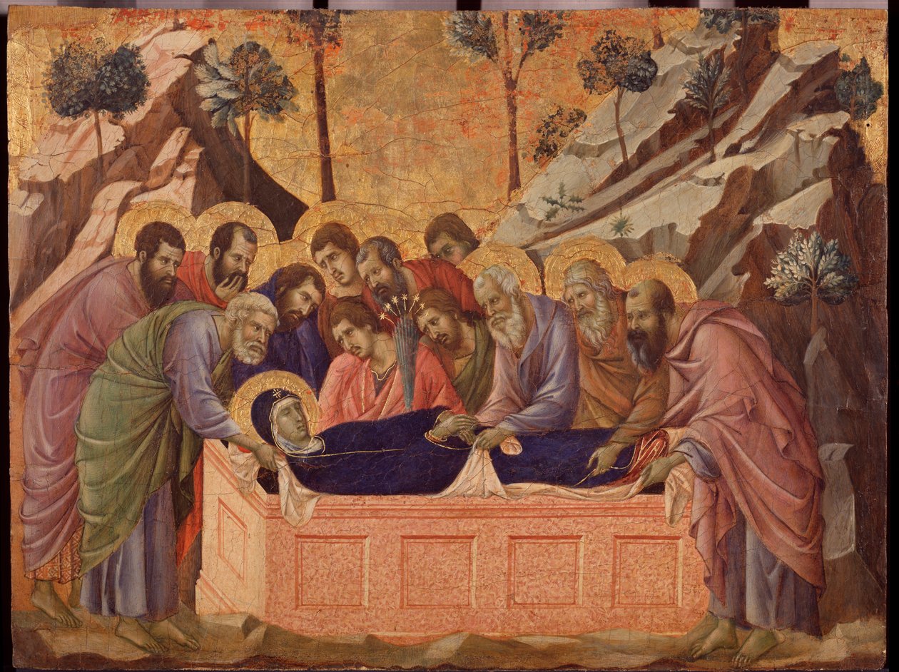 A dormência da virgem. Predella da Maesta (tempera sobre madeira de Duccio di Buoninsegna