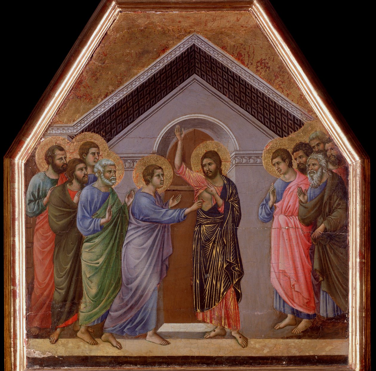 A incredulidade de São Tomás. O retábulo da Maesta - (tempera e ouro sobre madeira de Duccio di Buoninsegna