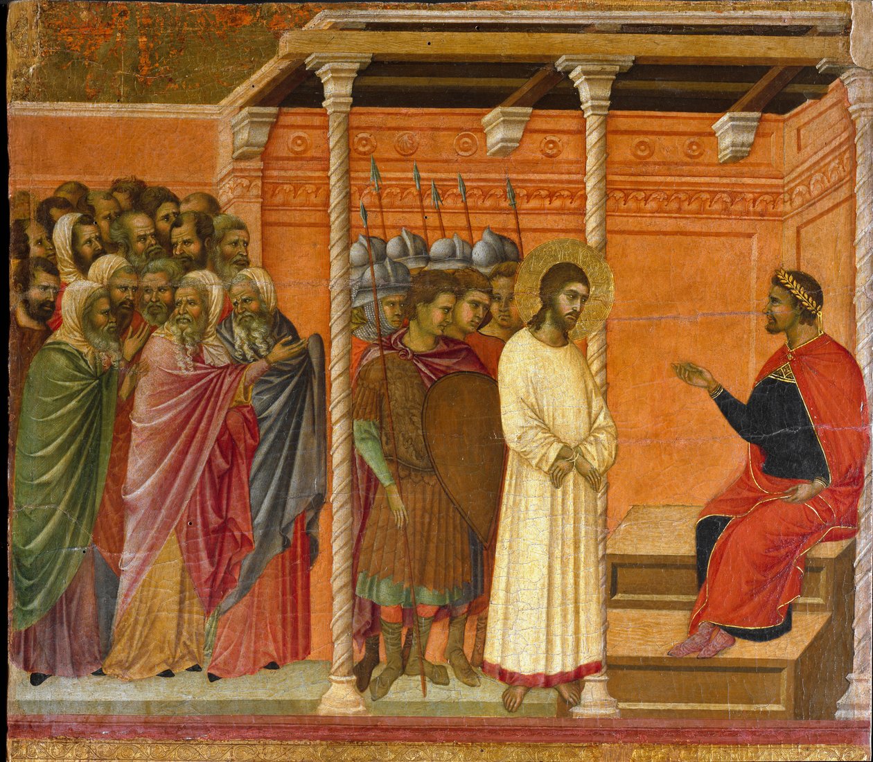 O segundo interrogatório de Cristo por Pôncio Pilatos - Atrás do retábulo da Maesta de Duccio di Buoninsegna
