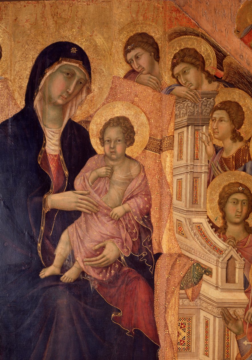 Virgem e criança no trono (retábulo de La Maesta) (tempera e ouro sobre madeira) de Duccio di Buoninsegna