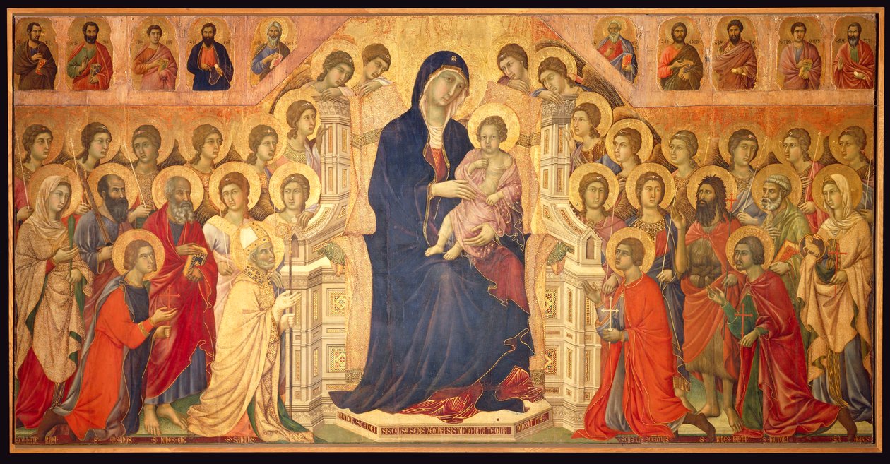 Virgem entronizada com Criança, rodeada por Anjos e Santos, painel central da Maesta de Duccio di Buoninsegna