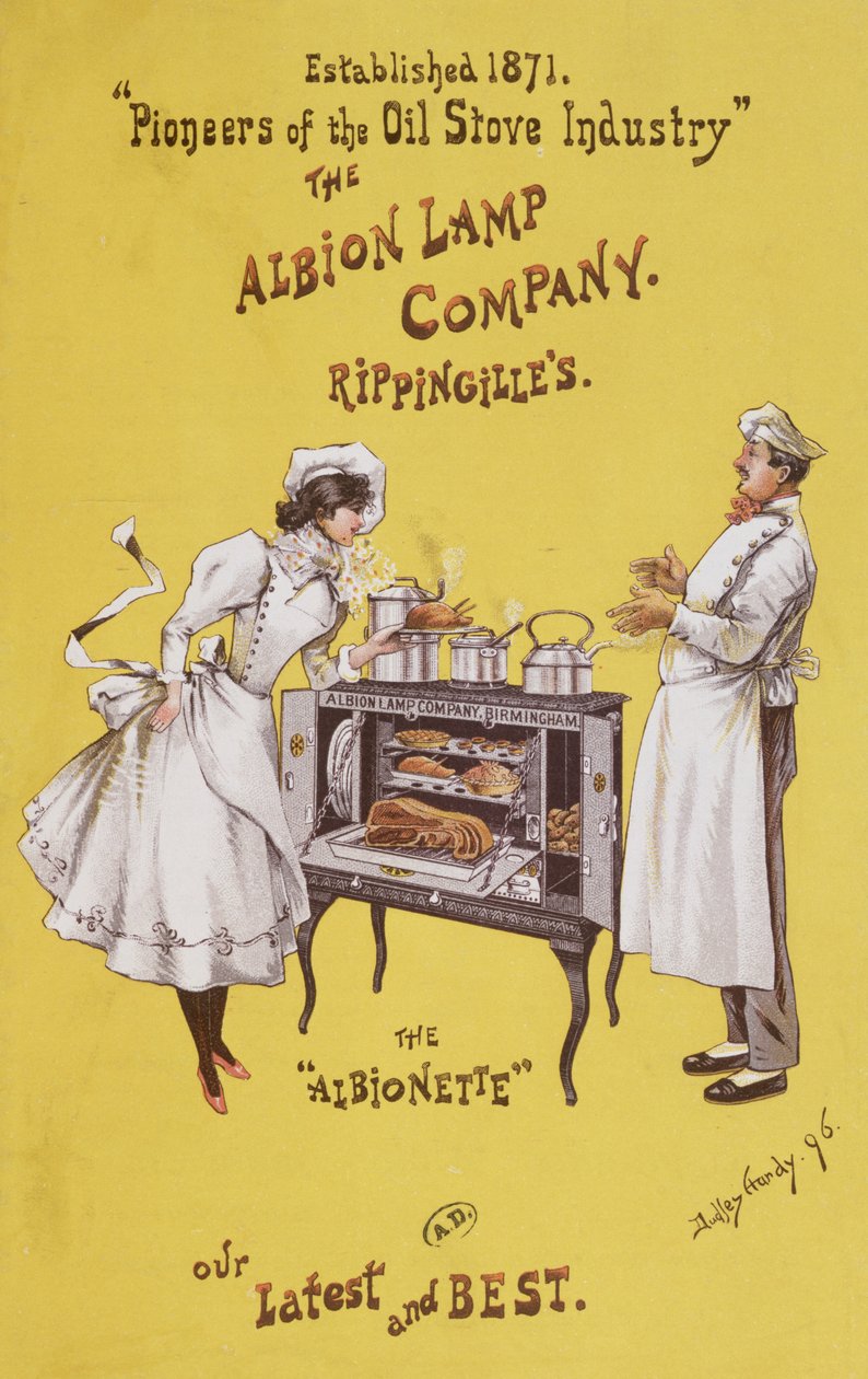 Propaganda para o forno &39;The Albionette&39;, fabricado pela &39;The Albion Lamp Company&39;, 1896 de Dudley Hardy