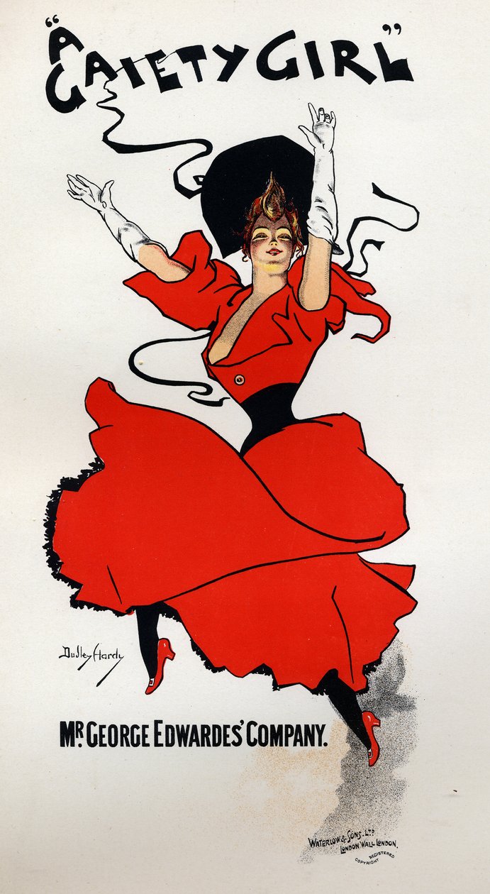 Arte. Entretenimento. Uma rapariga de alegria, operetta de Owen Halls e Sidney Jones. Cartaz de Dudley Hardy, Inglaterra. de Dudley Hardy