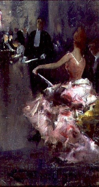Cena do Café (óleo sobre painel) de Dudley Hardy
