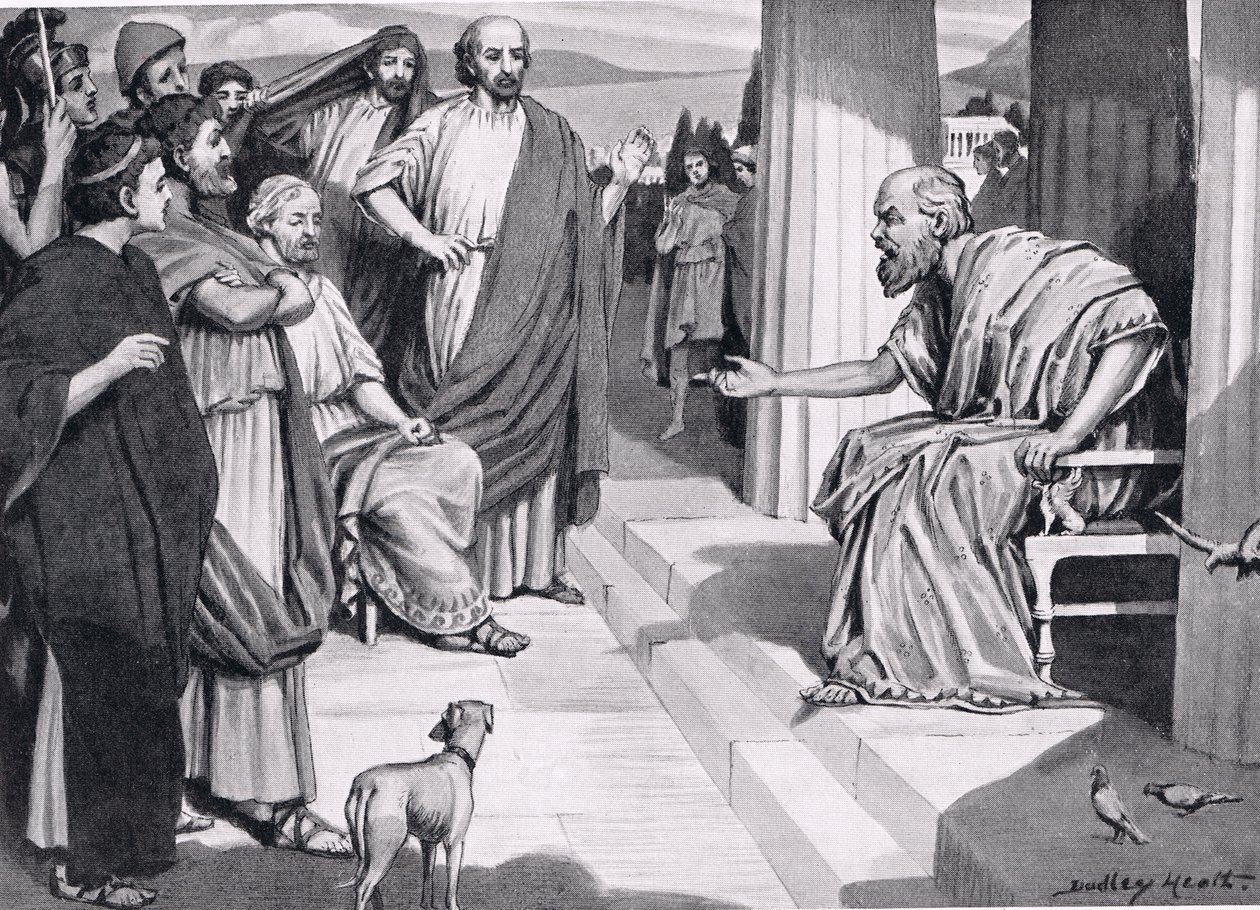 Sócrates, abordando os atenienses, ilustração de Hutchinsons História das Nações, 1915 de Dudley Heath