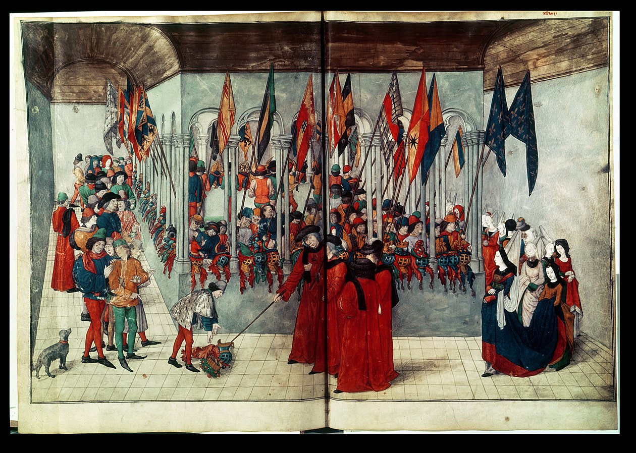 54998 bis Ms. fr. 2692 fol.47v-48r Preparativos para um torneio, de um tratado de Duke of Anjou and King of Naples Rene or Renatus I