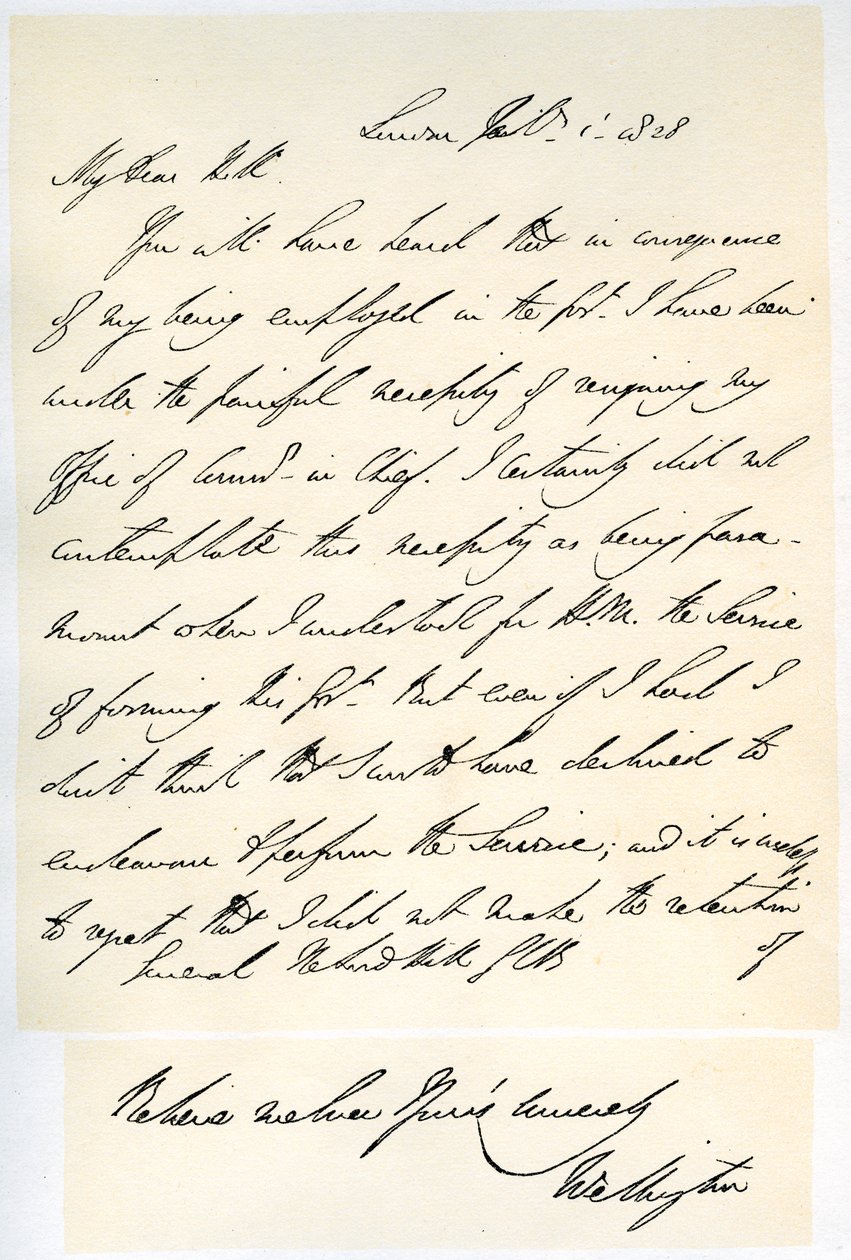Carta do duque de Wellington a General Rowland Hill, 1º de fevereiro de 1828. de Duke of Wellington